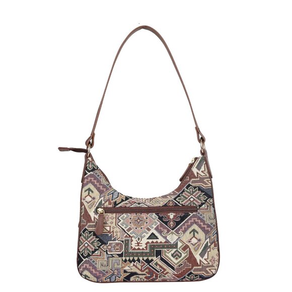 Geometric Pattern Tapestry Fabric Hobo Bag For Women | Shoulder Sling Bag - Picture 9 of 9